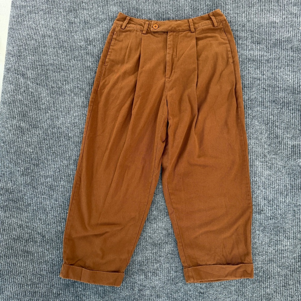 Free People Women Pleated Tapered Trousers 8 Rust Brown Cotton Cuffed LH02238
